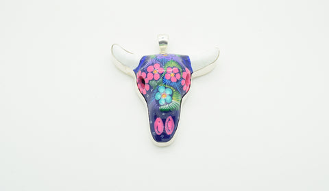 Hand Painted Ceramic Cow Skull Pendant